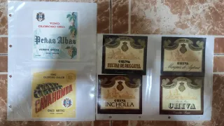 Etiquetas de vino y postal de Chiva