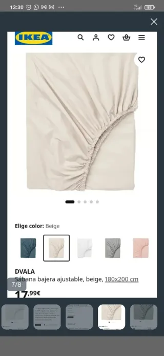 Juego sábanas 180x200 IKEA DVALA beige