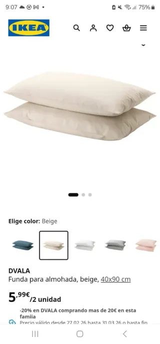 Juego sábanas 180x200 IKEA DVALA beige