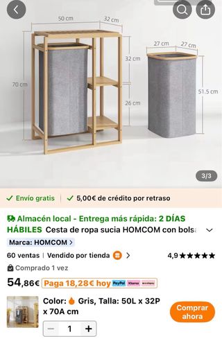 Mueble Cesto Ropa con Estantes Madera NUEVO