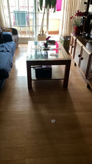 Mesa de centro madera de roble maciza y cristal