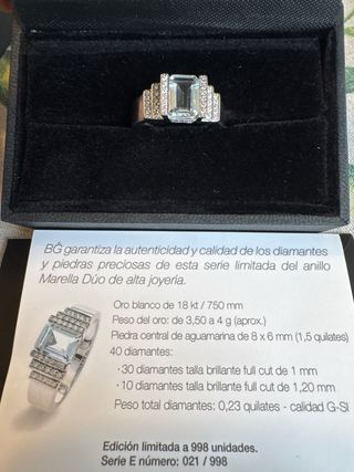 Anillo Oro Blanco Aguamarina y Diamantes