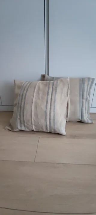 Pack 2 Fundas Cojín Lino 45x45 Beige/Azul NUEVAS