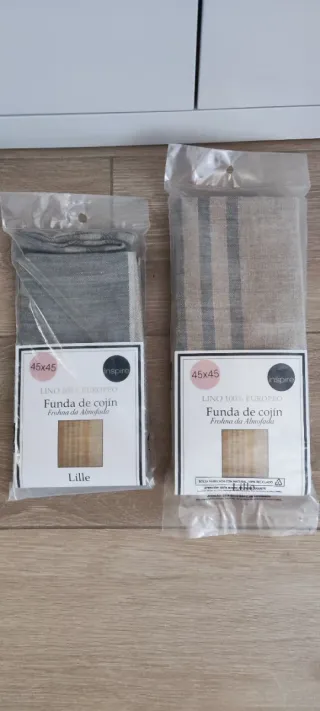 Pack 2 Fundas Cojín Lino 45x45 Beige/Azul NUEVAS
