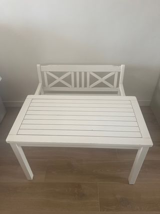 Mesa y banco madera infantil blanco