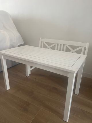 Mesa y banco madera infantil blanco