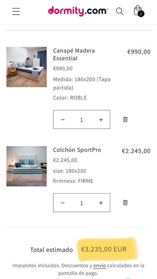 Colchón Dormity + Canapé Doble