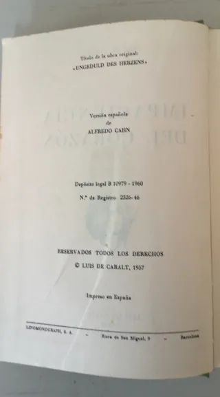 Impaciencia del corazón de Stefan Zweig.