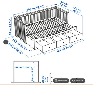 Divano letto HEMNES con 3 cassetti e 2 colonne, bianco