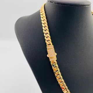 CADENA CUBANA, Hueca cierre de circonita. Oro18k.