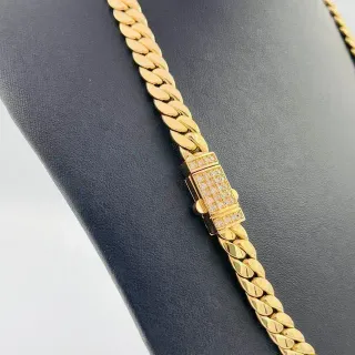 CADENA CUBANA, Hueca cierre de circonita. Oro18k.