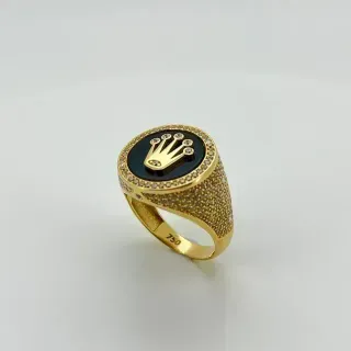 SELLO REDONDO CORONA ONIX CIRCON. Hueco. Oro 18k.