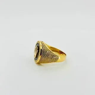 SELLO REDONDO CORONA ONIX CIRCON. Hueco. Oro 18k.