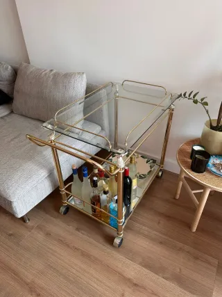 Carrito Bar Vintage Cristal y Metal Dorado