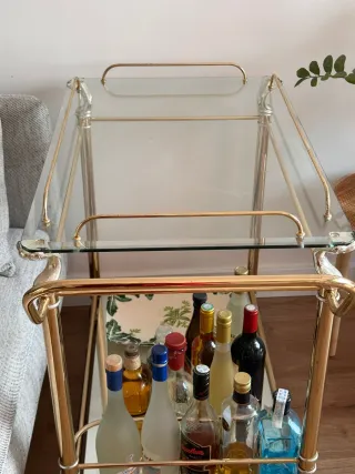 Carrito Bar Vintage Cristal y Metal Dorado
