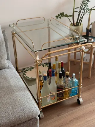 Carrito Bar Vintage Cristal y Metal Dorado