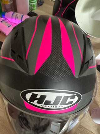 Casco Moto HJC Negro y Rosa