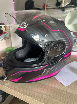 Casco Moto HJC Negro y Rosa