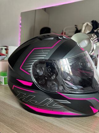 Casco Moto HJC Negro y Rosa