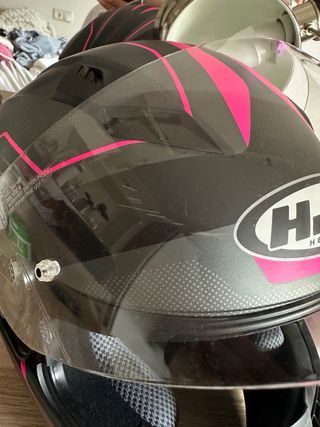 Casco Moto HJC Negro y Rosa