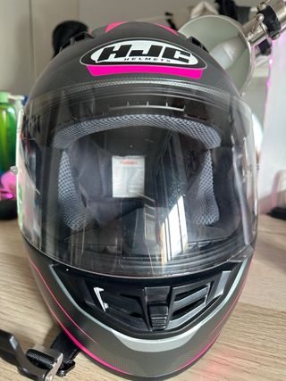 Casco Moto HJC Negro y Rosa