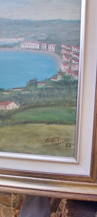 Dipinto Vintage olio Tela Firmato, G Isolan, Lago