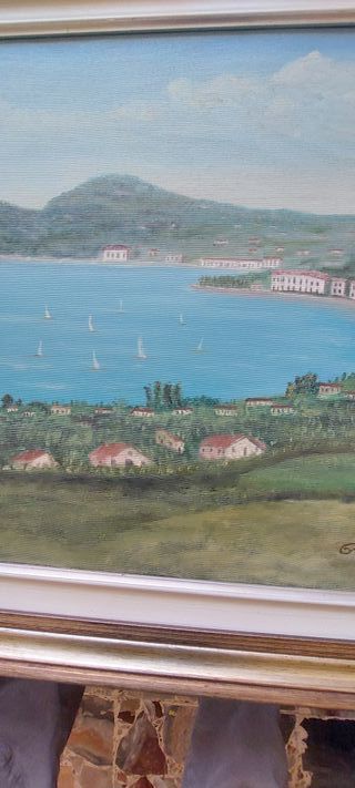 Dipinto Vintage olio Tela Firmato, G Isolan, Lago