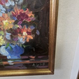 Quadro olio fiori vaso blu