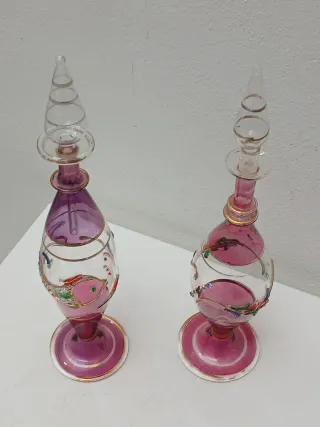 Coppia Vasi Bottiglia Vetro Soffiato