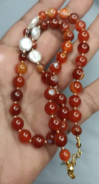 Collana corniola e perle