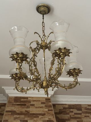 Lámpara de araña antigua de latón (2 lámparas)