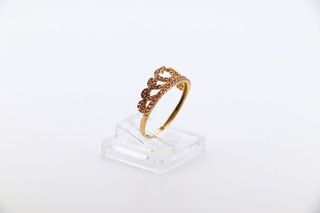 Anillo Corona Corazón Circonitas Rosas Oro 18k