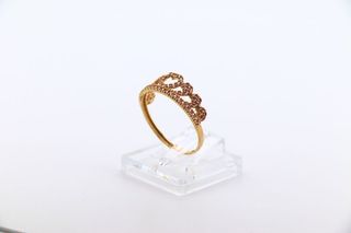 Anillo Corona Corazón Circonitas Rosas Oro 18k