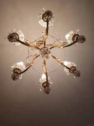 Lámpara de techo cristal y metal dorado