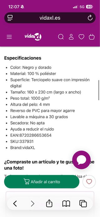 Alfombra lavable negra y dorada 160x230