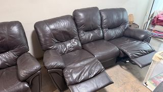 Sofá 3 plazas + 2 sillones piel auténtica y RELAX