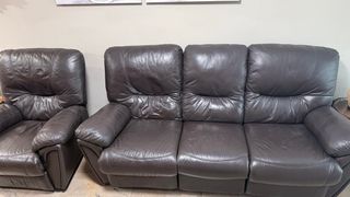 Sofá 3 plazas + 2 sillones piel auténtica y RELAX