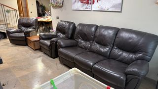 Sofá 3 plazas + 2 sillones piel auténtica y RELAX