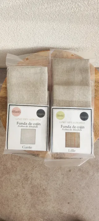 2 Fundas Cojín Lino Beige 45x45 y 30x50 NUEVAS