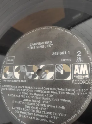 Vinilo LP Carpenters Singles 69-73 ERROR IMPRENTA