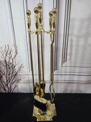 Juego Herramientas Chimenea Latón Macizo