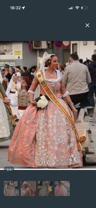 Traje de Fallera completo plata y rosa