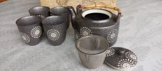 Juego Tetera y 4 Vasos Té Bambú Cerámica japonés