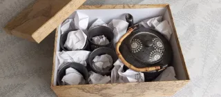 Juego Tetera y 4 Vasos Té Bambú Cerámica japonés
