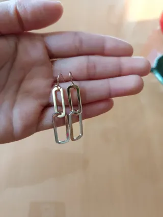 Pendientes largos eslabones dorados y plateados