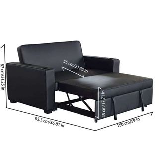 Sofá Cama Piel Sintética Negro 87x94x150cm