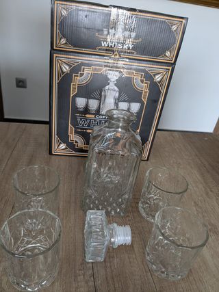 Juego Botella y Vasos Whisky Cristal
