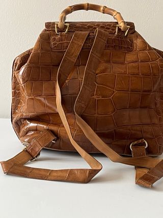 Zaino pelle e bamboo marrone