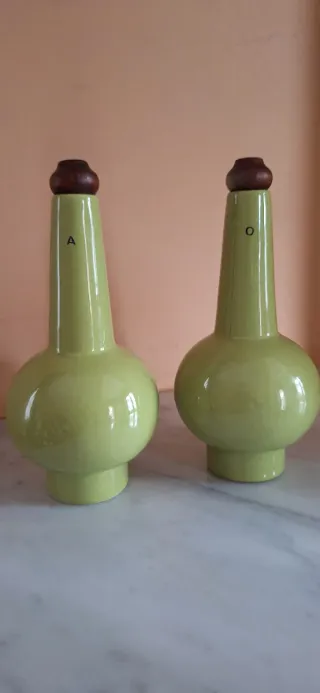 Set Contenitori Olio Aceto Legno Ceramica