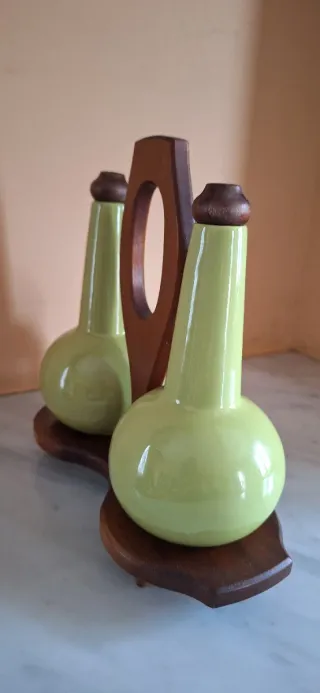 Set Contenitori Olio Aceto Legno Ceramica